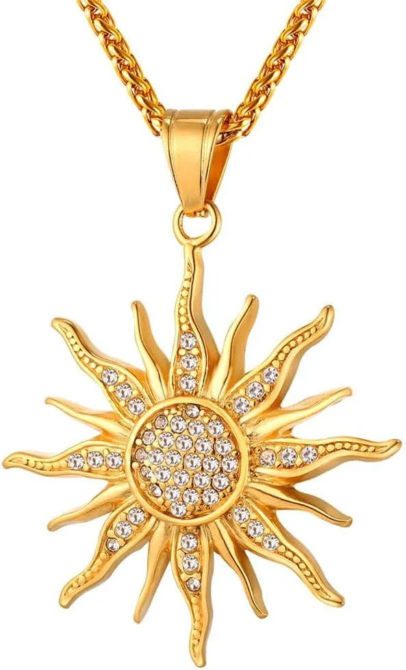 U7 Sunflower Necklace 18K Gold Plated Sparkling Rhinestone Crystal You are My Sunshine Pendant Statement Jewelry for Men Women