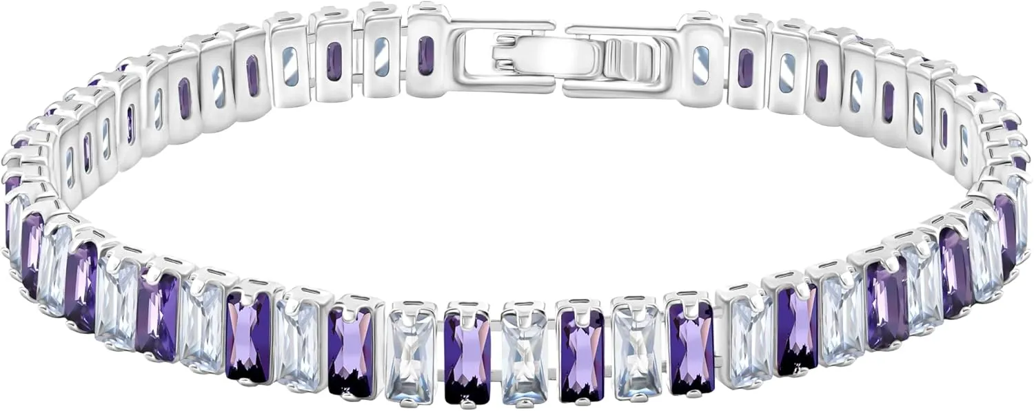 Uloveido 2.5 * 6mm Cubic Zirconia Rectangular Tennis Bracelets for Women | Classic Emerald Cut Faux Diamond Eternity Bracelet Size 6.5-7.5 Inch
