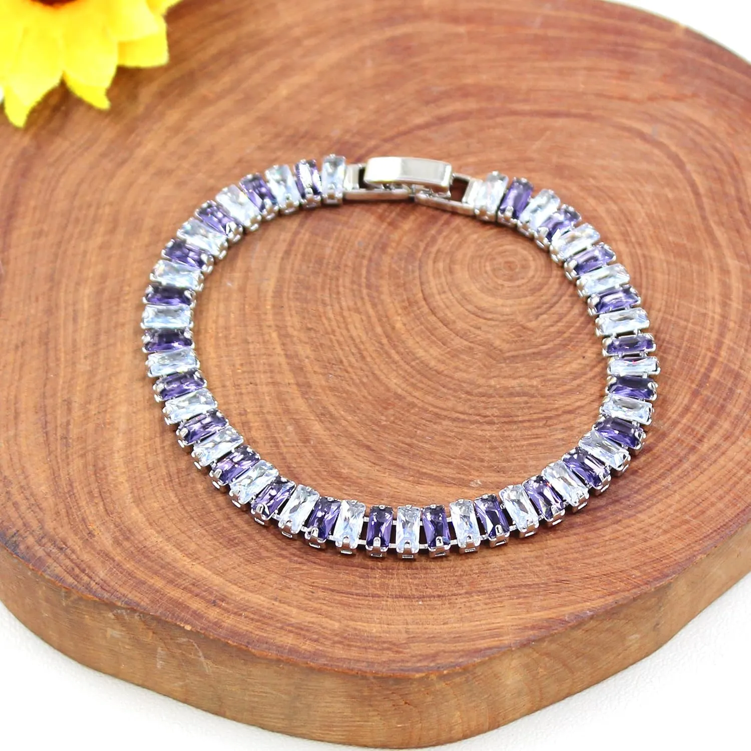Uloveido 2.5 * 6mm Cubic Zirconia Rectangular Tennis Bracelets for Women | Classic Emerald Cut Faux Diamond Eternity Bracelet Size 6.5-7.5 Inch