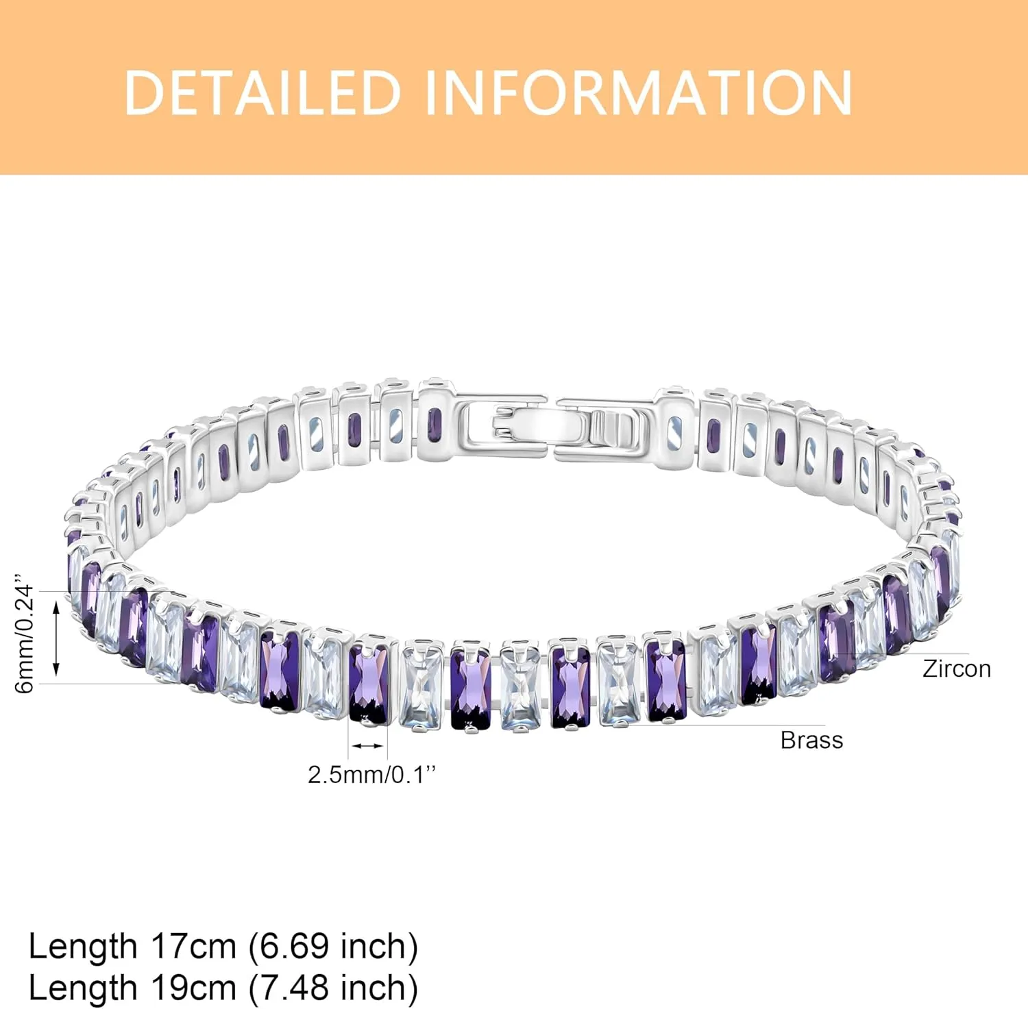 Uloveido 2.5 * 6mm Cubic Zirconia Rectangular Tennis Bracelets for Women | Classic Emerald Cut Faux Diamond Eternity Bracelet Size 6.5-7.5 Inch