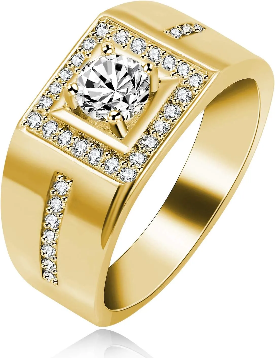 Uloveido 8mm Gold-Plated Men's Wedding Band Ring Comfit Fit  Unique Square Design with Sparkling Round CZ Stone, Ideal for Engagement Anniversary or Special Occasions