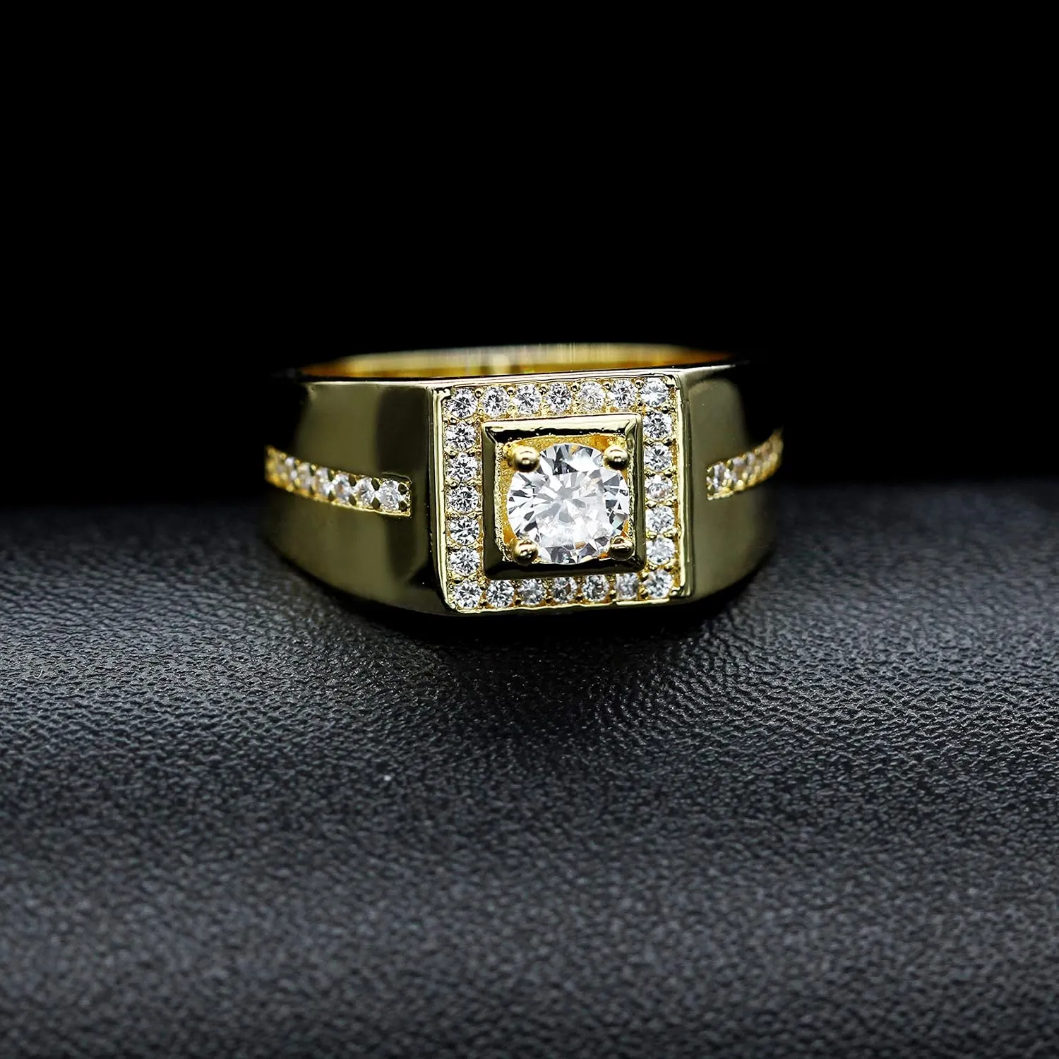 Uloveido 8mm Gold-Plated Men's Wedding Band Ring Comfit Fit  Unique Square Design with Sparkling Round CZ Stone, Ideal for Engagement Anniversary or Special Occasions