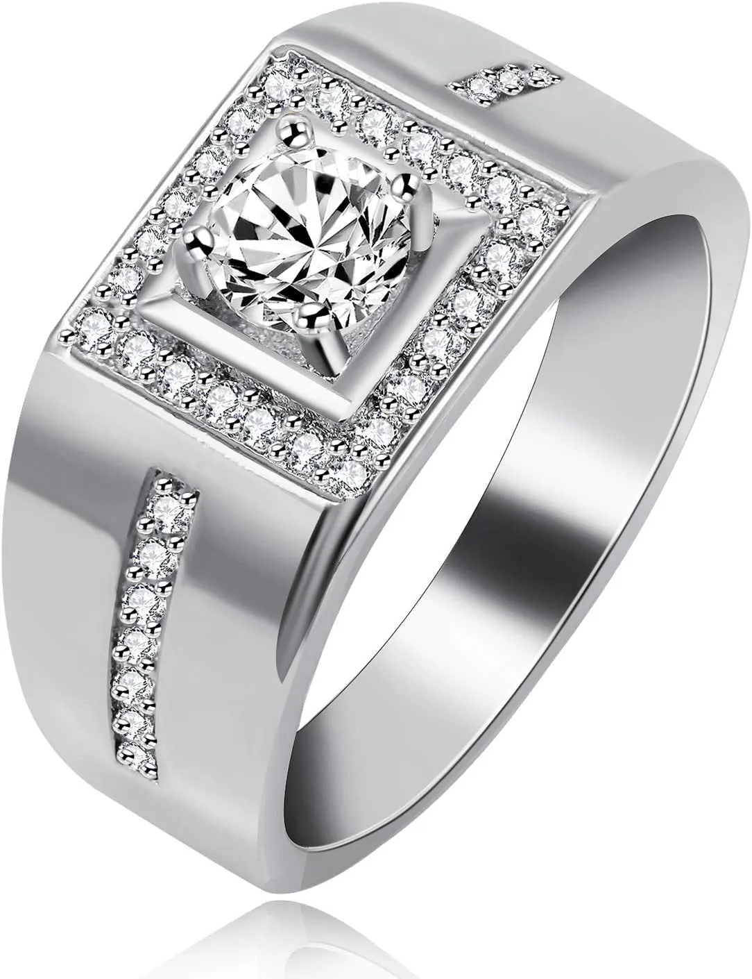 Uloveido 8mm Gold-Plated Men's Wedding Band Ring Comfit Fit  Unique Square Design with Sparkling Round CZ Stone, Ideal for Engagement Anniversary or Special Occasions