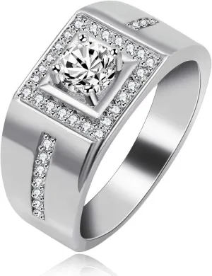 Uloveido 8mm Gold-Plated Men's Wedding Band Ring Comfit Fit  Unique Square Design with Sparkling Round CZ Stone, Ideal for Engagement Anniversary or Special Occasions