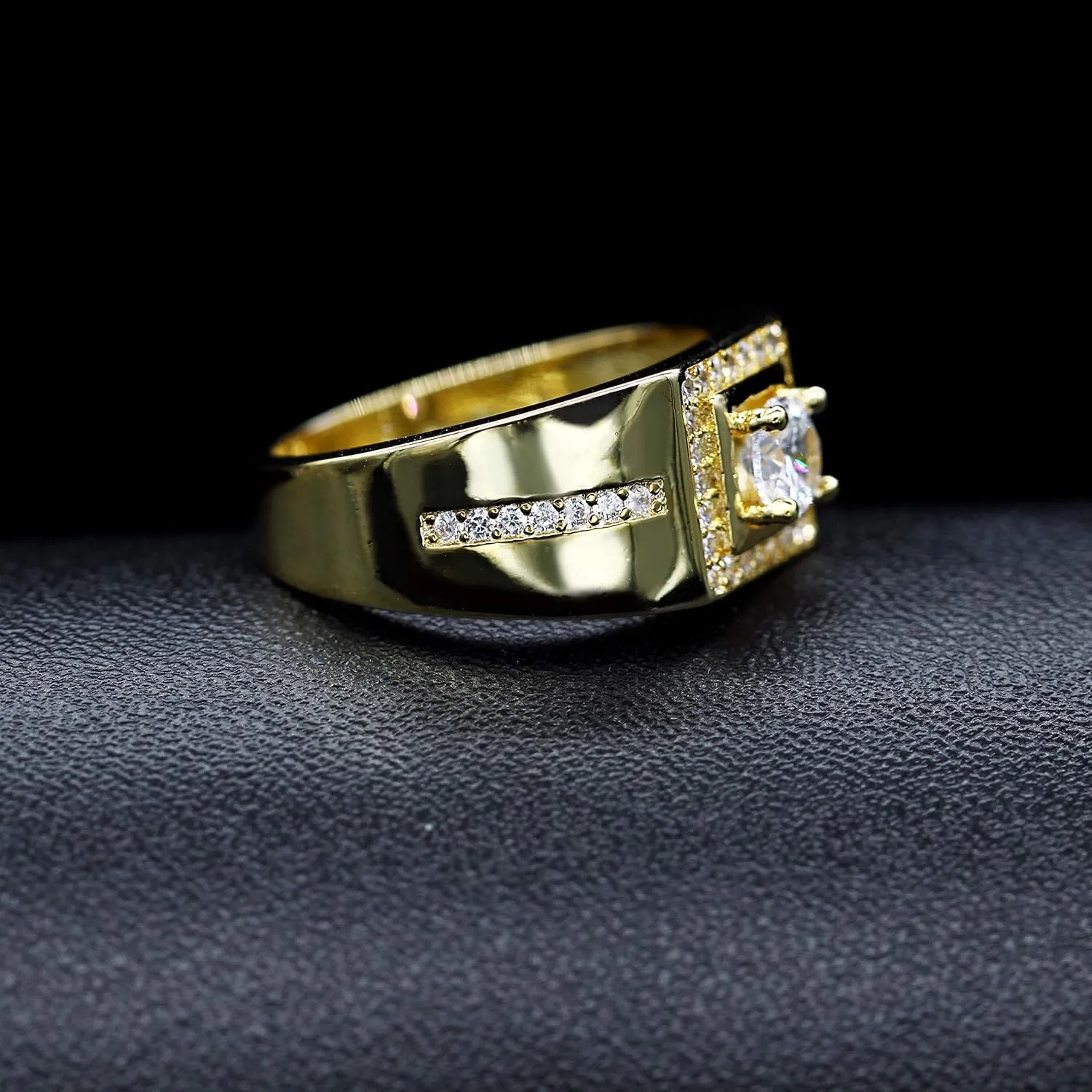 Uloveido 8mm Gold-Plated Men's Wedding Band Ring Comfit Fit  Unique Square Design with Sparkling Round CZ Stone, Ideal for Engagement Anniversary or Special Occasions