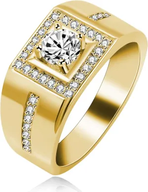 Uloveido 8mm Gold-Plated Men's Wedding Band Ring Comfit Fit  Unique Square Design with Sparkling Round CZ Stone, Ideal for Engagement Anniversary or Special Occasions