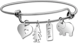 Uloveido Girls Boys Stainless Steel Good Luck Elephant Heart Bracelet Y640