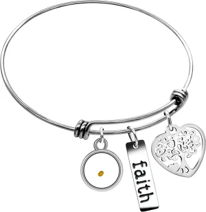Uloveido Stainless Steel Tree of Life Bangle Mustard Seed Pendant Faith Cuff Bracelet Gifts for Women Teen-Girls Y639