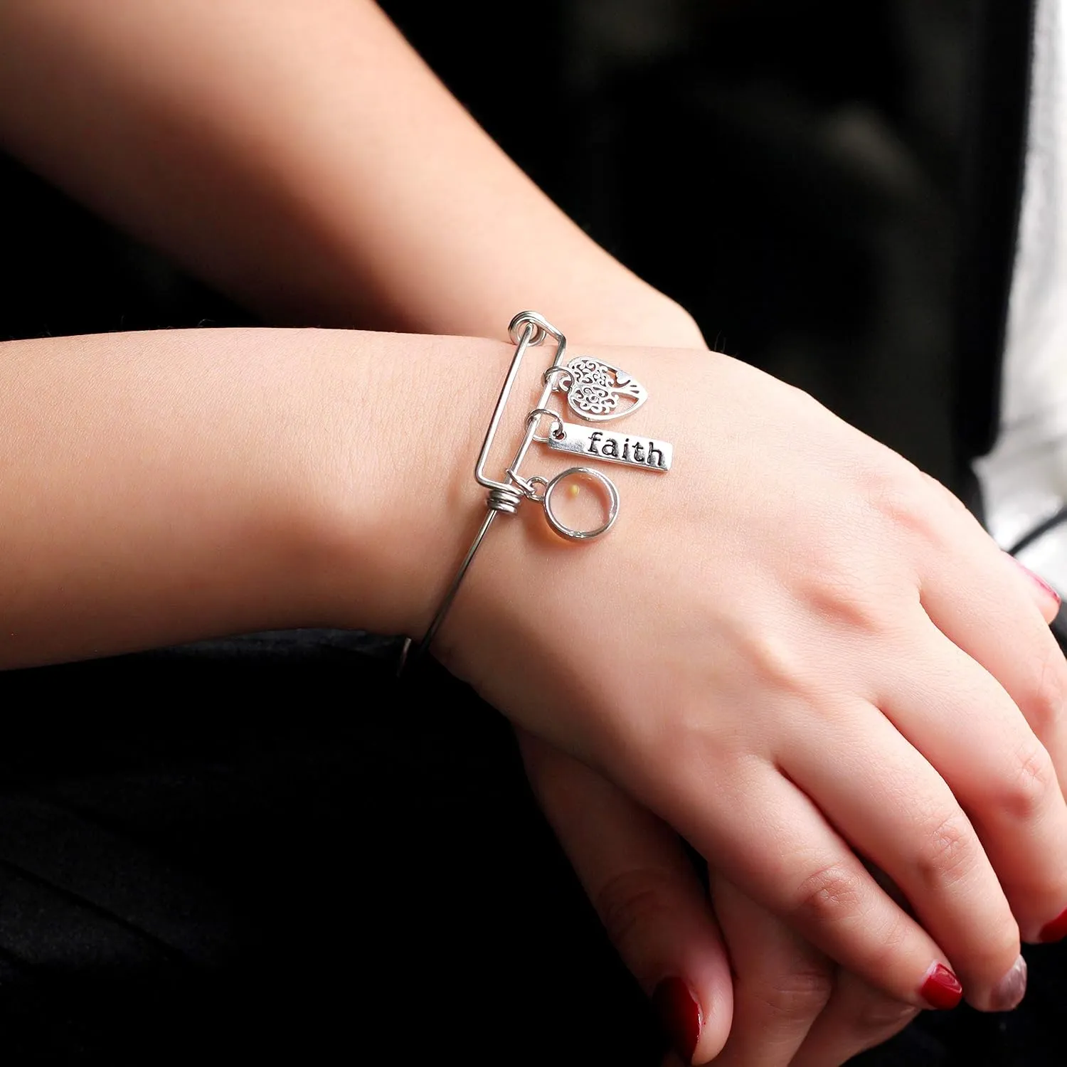 Uloveido Stainless Steel Tree of Life Bangle Mustard Seed Pendant Faith Cuff Bracelet Gifts for Women Teen-Girls Y639