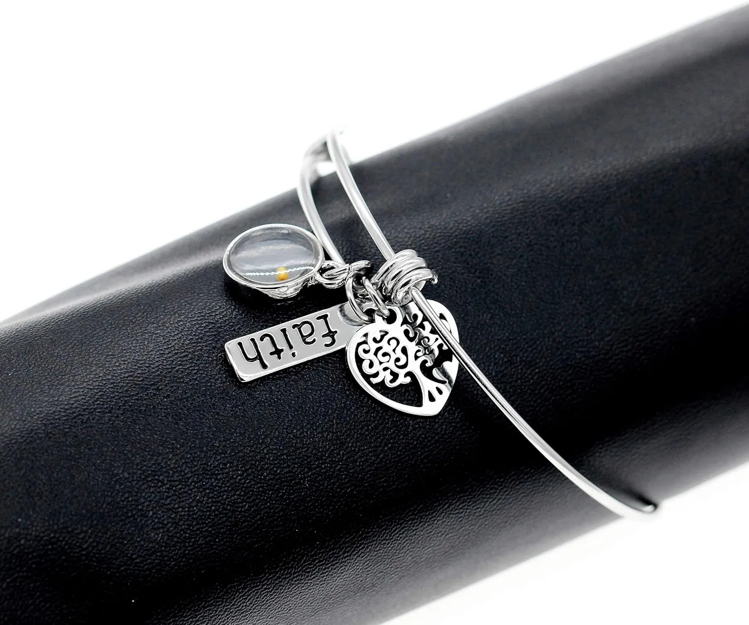 Uloveido Stainless Steel Tree of Life Bangle Mustard Seed Pendant Faith Cuff Bracelet Gifts for Women Teen-Girls Y639