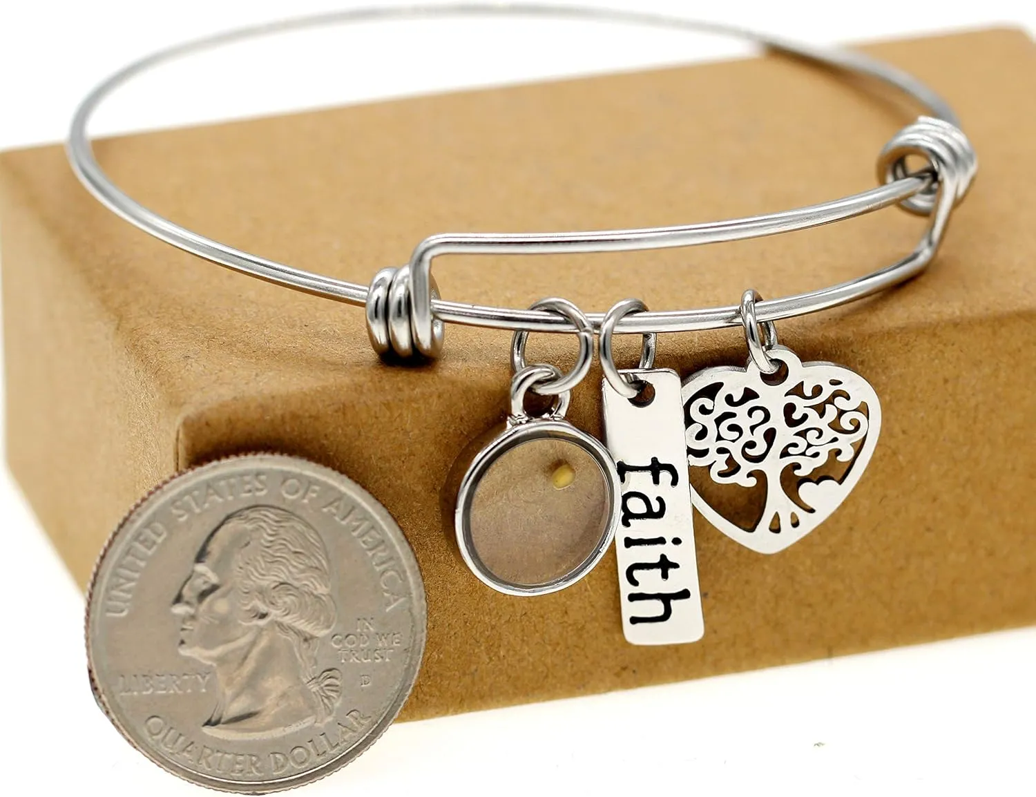 Uloveido Stainless Steel Tree of Life Bangle Mustard Seed Pendant Faith Cuff Bracelet Gifts for Women Teen-Girls Y639