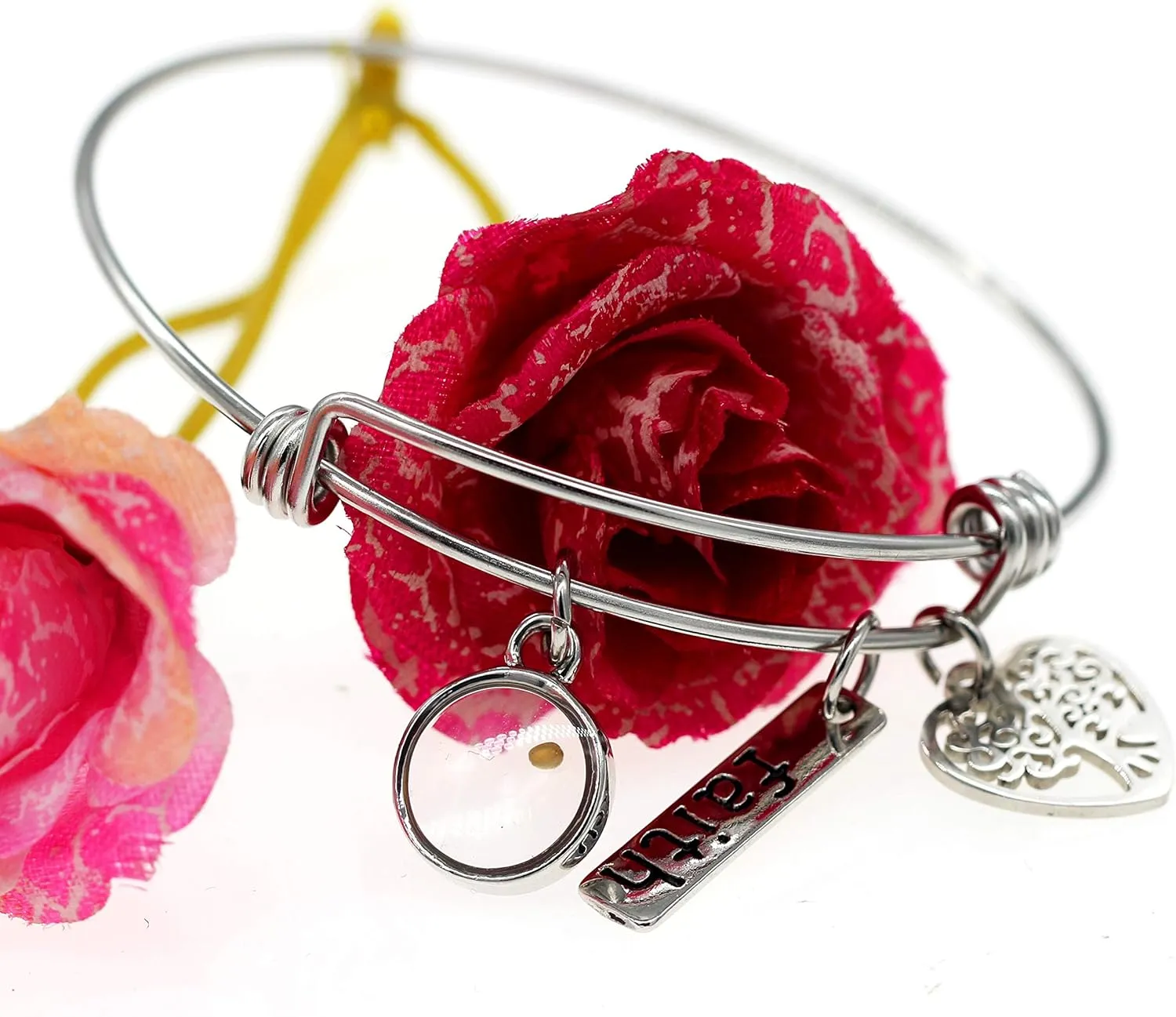 Uloveido Stainless Steel Tree of Life Bangle Mustard Seed Pendant Faith Cuff Bracelet Gifts for Women Teen-Girls Y639
