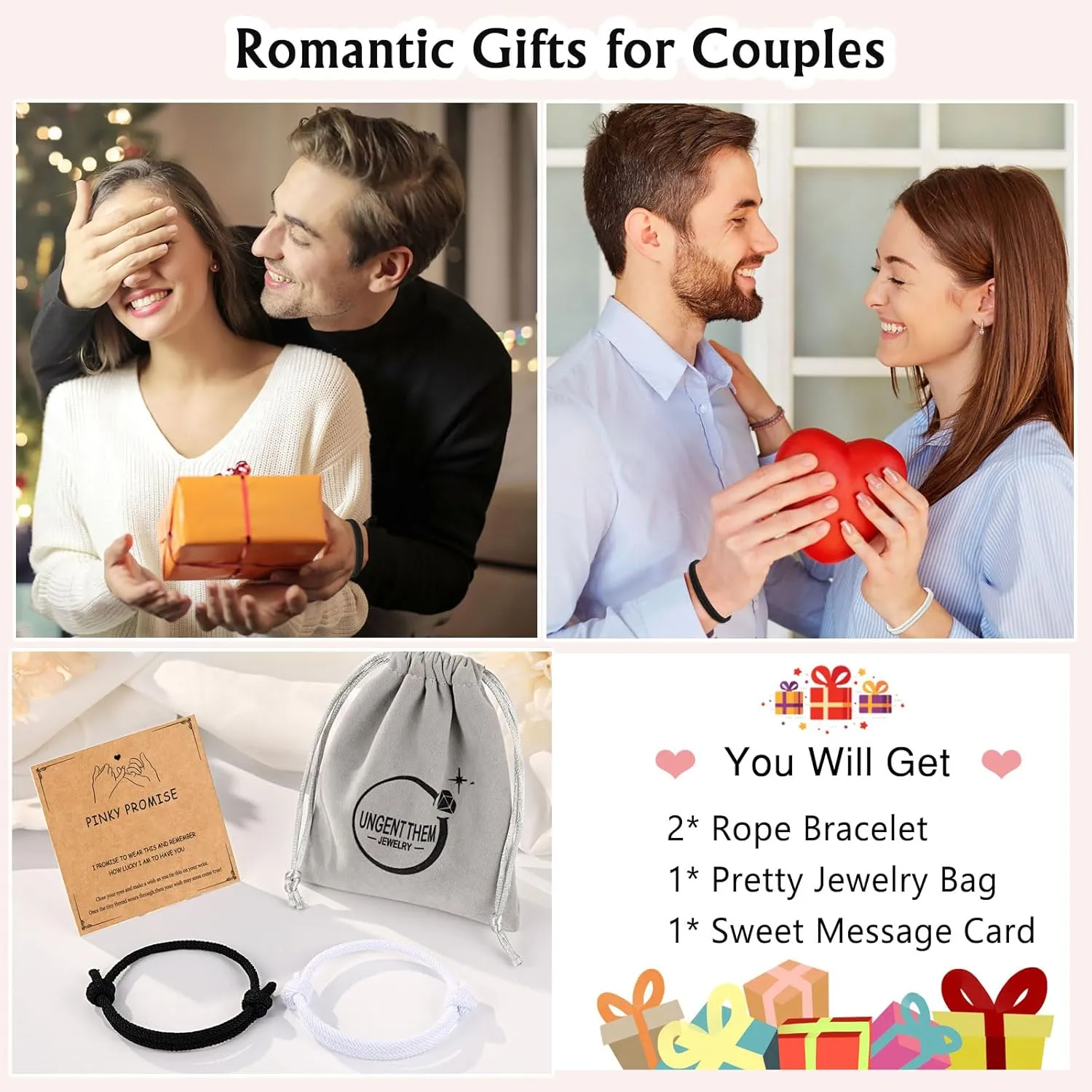 UNGENT THEM Adjustable Rope Couples Bracelets for Men, Boyfriend, Girlfriend, Soulmate, Husband, Wife - Anniversary Valentines Birthday Gifts for Him and Her