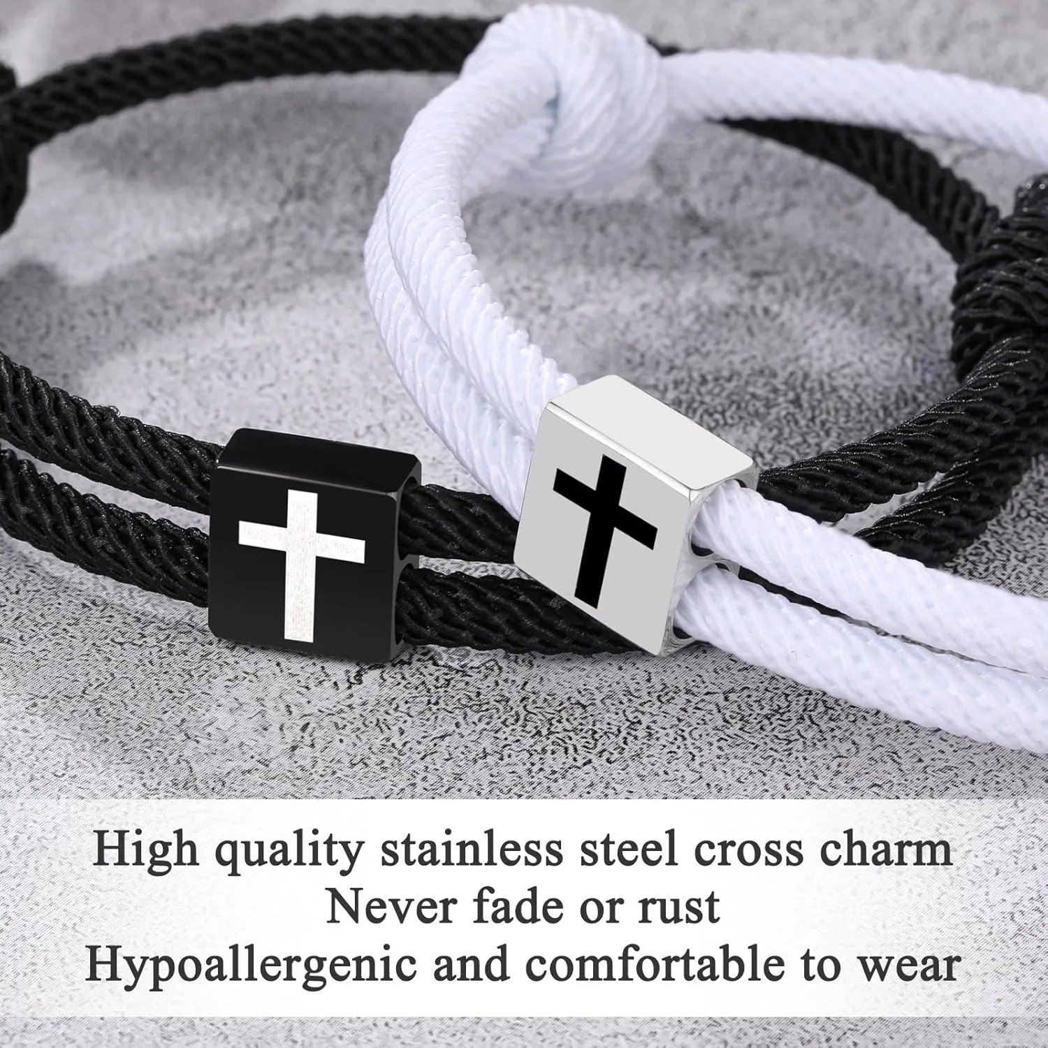 UNGENT THEM Cross Braided Rope Bracelets for Couples, Christmas Valentines Graduation Easter Christian Baptism Gifts