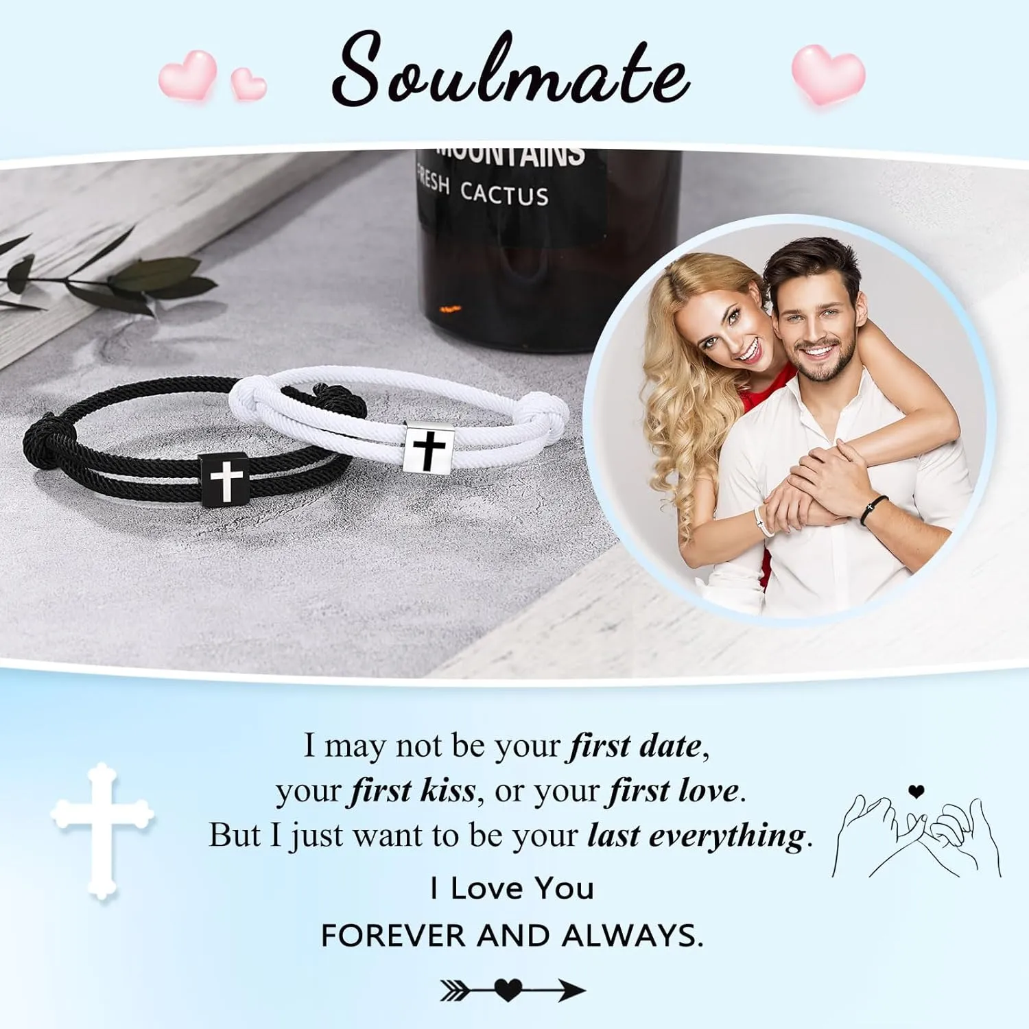 UNGENT THEM Cross Braided Rope Bracelets for Couples, Christmas Valentines Graduation Easter Christian Baptism Gifts