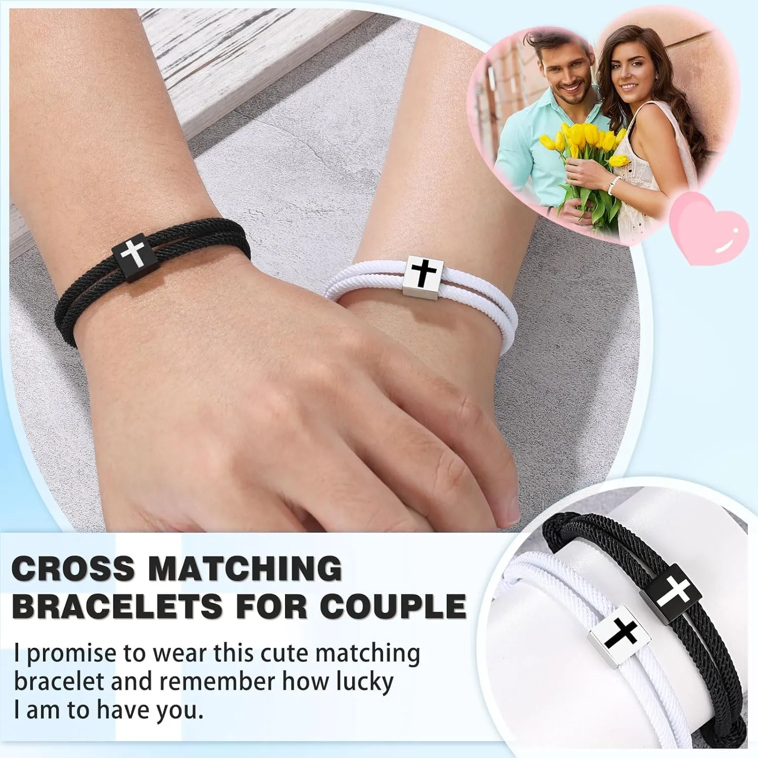 UNGENT THEM Cross Braided Rope Bracelets for Couples, Christmas Valentines Graduation Easter Christian Baptism Gifts