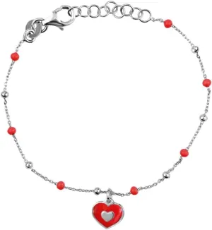 UNICORNJ Sterling Silver Kids Bracelet for Girls Heart Butterfly Charm Enamel Hand Painted | Made in Italy | Bead Chain 6.25"