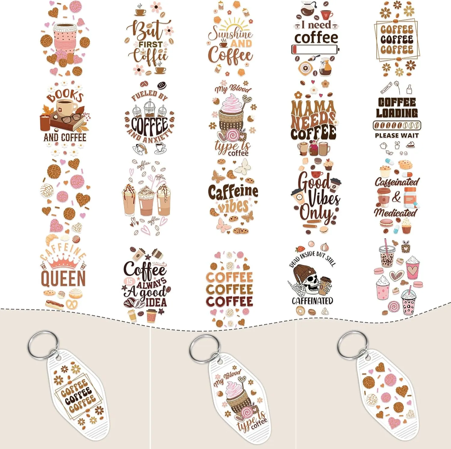 UV DTF Wrap Stickers - 80 Sheets for Coffee, Motel Keychain, Milk Tea, Cake, Drink - Waterproof Transfer Wraps for Hotel Keychain