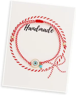 Valentines Day Gold Blue Evil Eye Simulated Turquoise Beaded Charm Braided Bracelets for Women