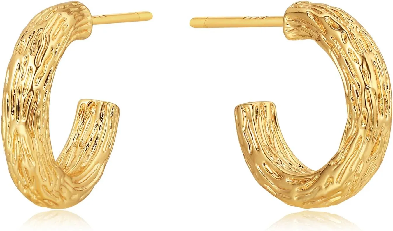 VALLOEY ROVER Gold Hoop Earrings for Women 14K Gold Plated Open Hoops Moon CZ Pearl Bar Earring with 925 Sterling Silver Post Small Simple Handmade Hypoallergenic Everyday Jewelry Gift for Women