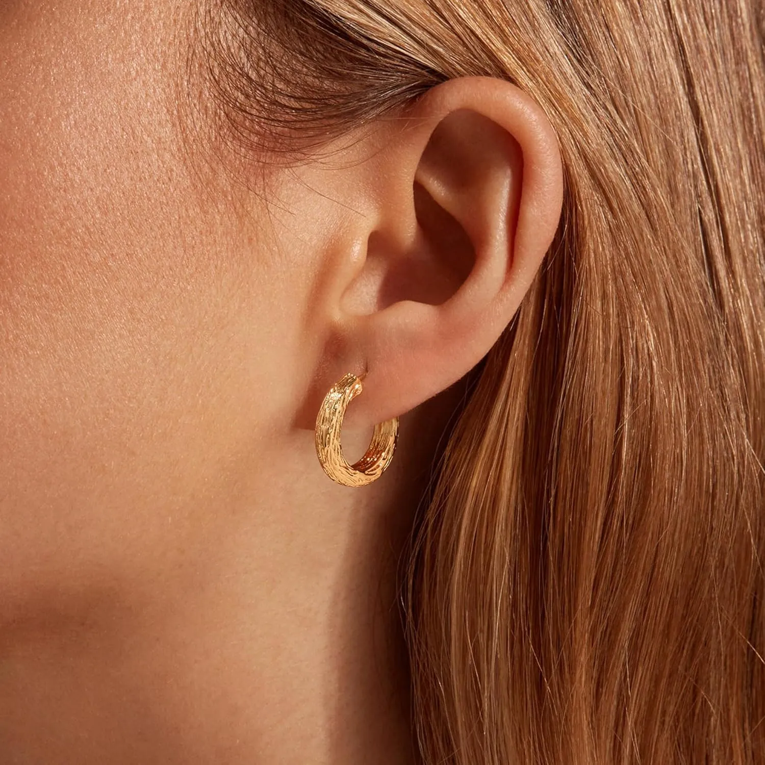 VALLOEY ROVER Gold Hoop Earrings for Women 14K Gold Plated Open Hoops Moon CZ Pearl Bar Earring with 925 Sterling Silver Post Small Simple Handmade Hypoallergenic Everyday Jewelry Gift for Women