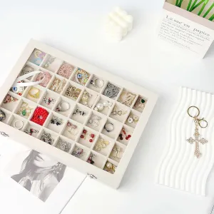 Velvet 40 Grid Jewelry Organizer Display Box with Transparent lid Earring Organizer, Earring Display Case Jewelry Organizer For Ring,Earring,Gift for Girls Women(40 Grid-White)