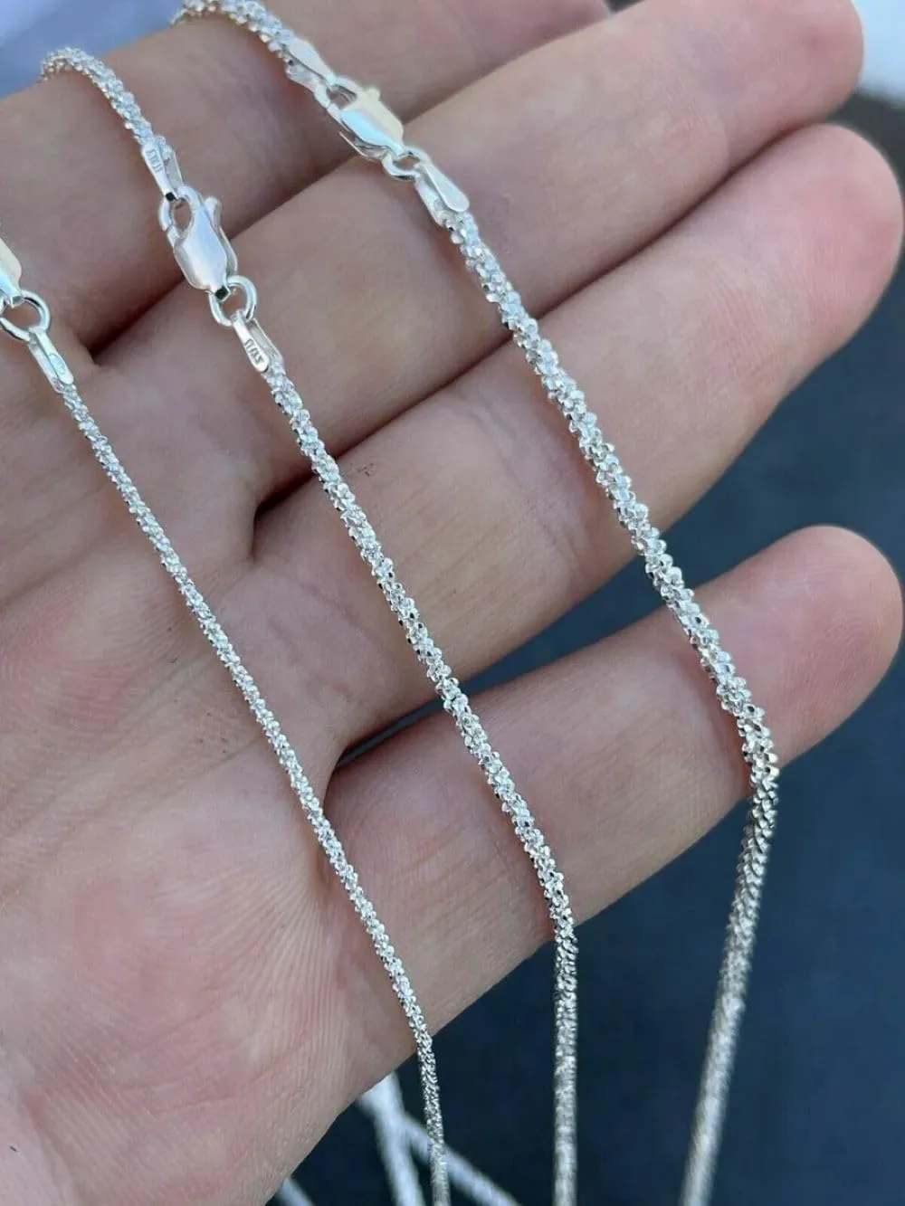 Verona Jewelers Sterling Silver Diamond Cut 2MM Sparkle Chain Necklace Criss cross Necklace- Shiny Necklace Sparkling Chain Sterling Silver Necklace