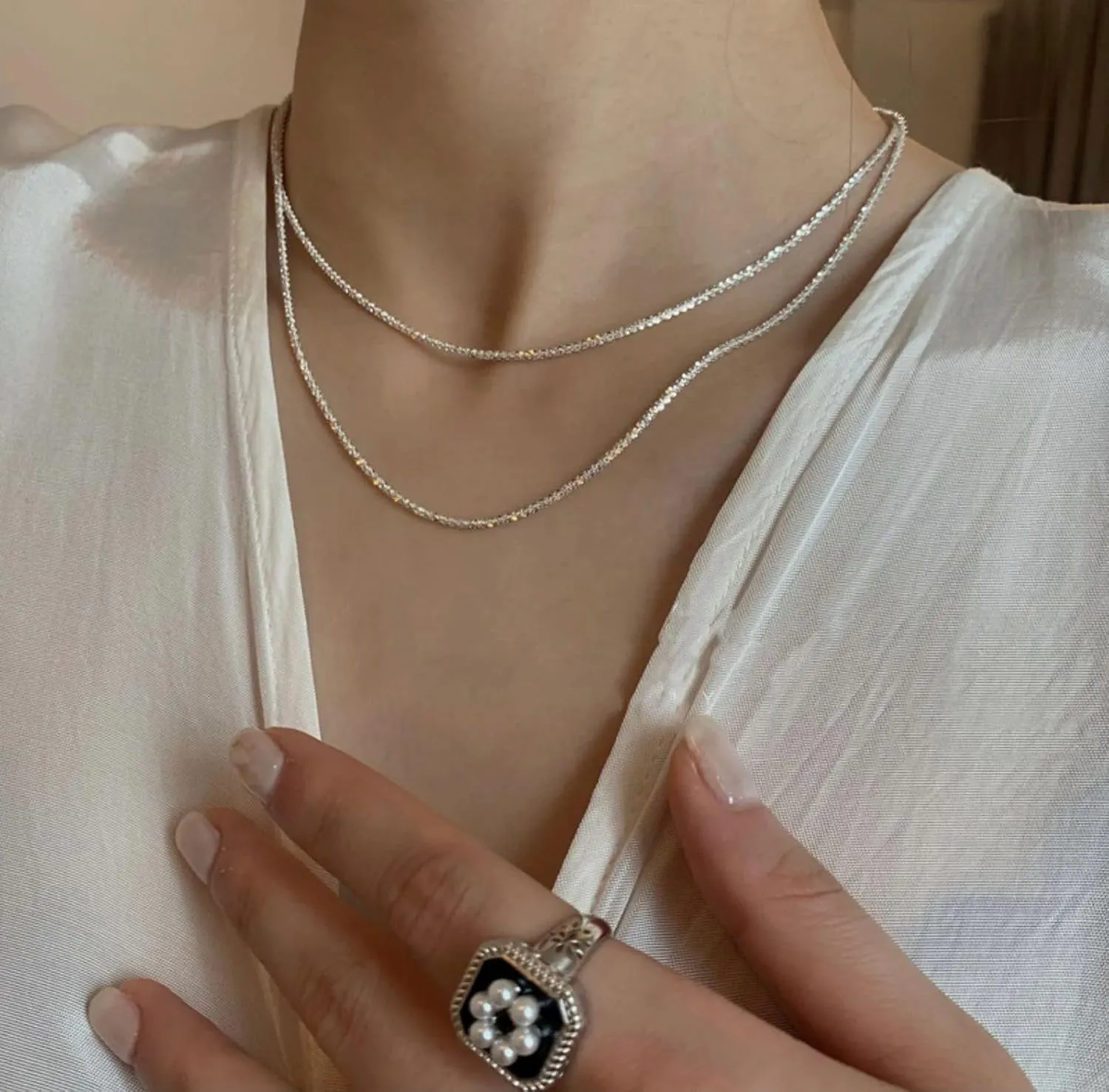Verona Jewelers Sterling Silver Diamond Cut 2MM Sparkle Chain Necklace Criss cross Necklace- Shiny Necklace Sparkling Chain Sterling Silver Necklace