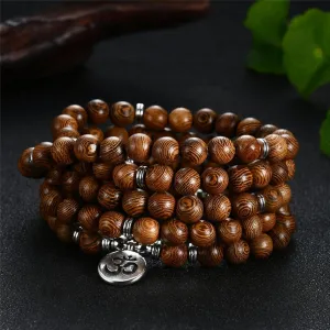 VIGANI 1 Pc Yoga Rosary Bracelet Natural Sandalwood Beads Buddhist Prayer Bracelets Vintage Jewelry-OM (Color : Om) (Color : Om)