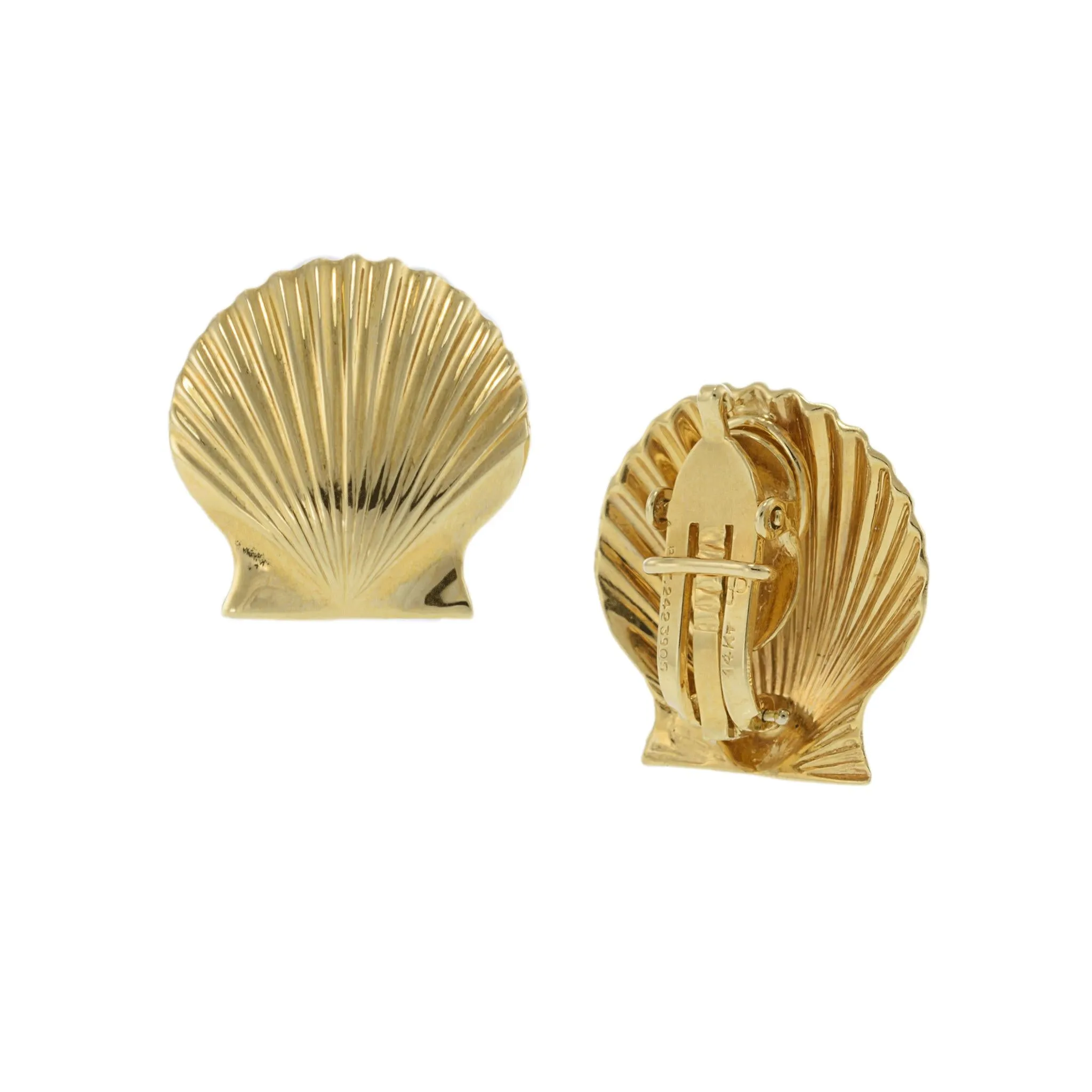 Vintage 1970's 14KT Yellow Gold Scallop Shell Earrings