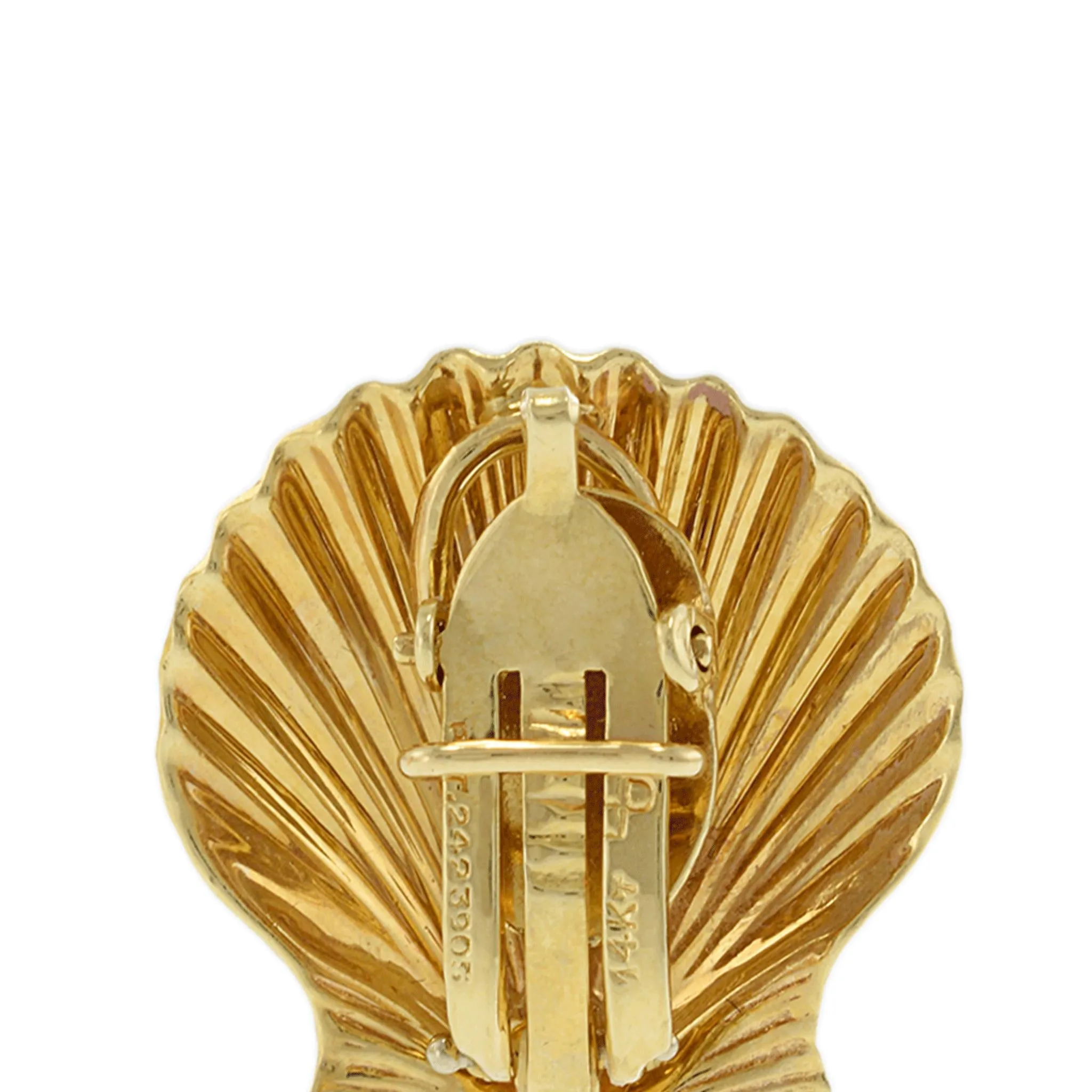 Vintage 1970's 14KT Yellow Gold Scallop Shell Earrings