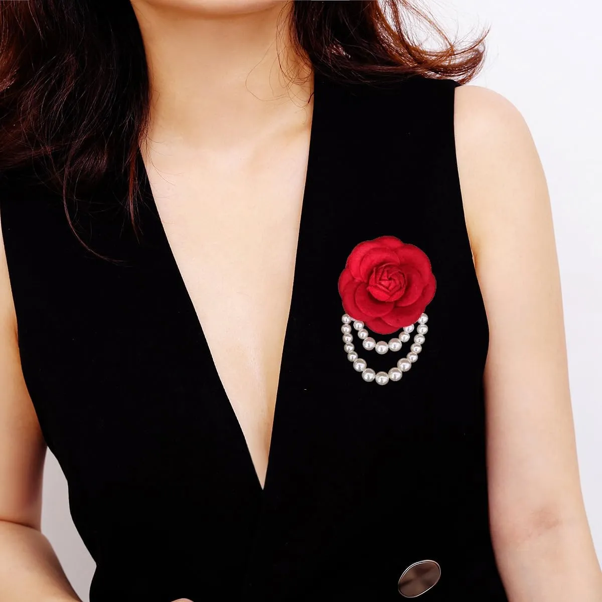 Vintage Camellia Pearl Safety Brooch Pins for Women Teen Girls,Bohemian Flower Party Gift Accessories Hairpin Fabric Shawl,Elegant Tassels Lapel Pin Wedding Jewelry