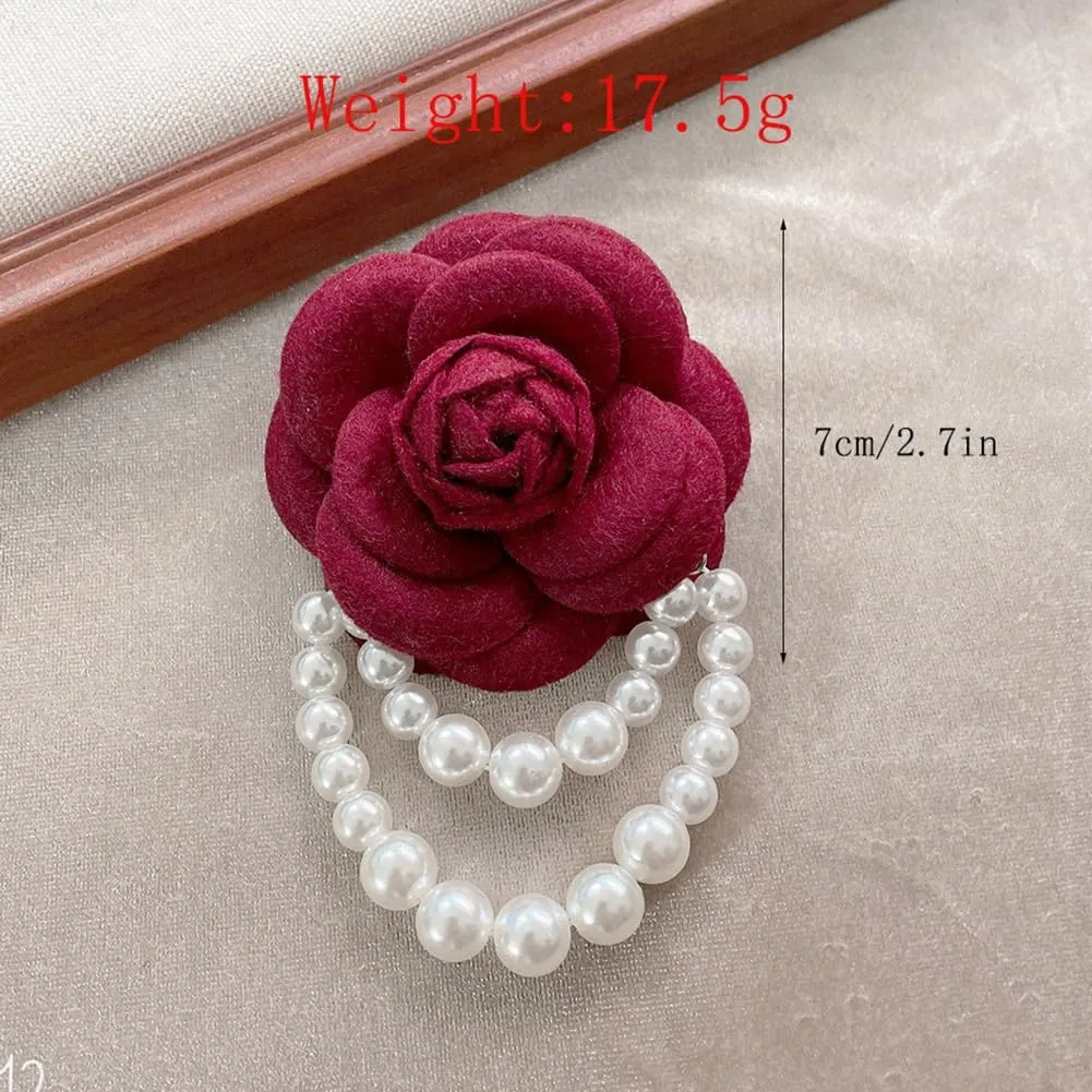 Vintage Camellia Pearl Safety Brooch Pins for Women Teen Girls,Bohemian Flower Party Gift Accessories Hairpin Fabric Shawl,Elegant Tassels Lapel Pin Wedding Jewelry