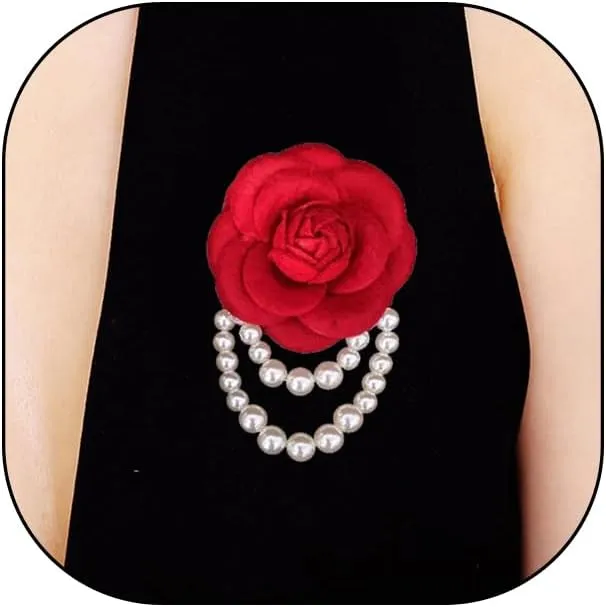 Vintage Camellia Pearl Safety Brooch Pins for Women Teen Girls,Bohemian Flower Party Gift Accessories Hairpin Fabric Shawl,Elegant Tassels Lapel Pin Wedding Jewelry