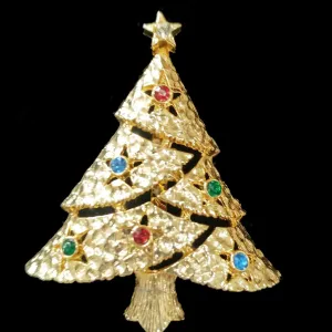 *VINTAGE CHRISTMAS TREE PIN MULTI-COLORED RHINESTONE PIN