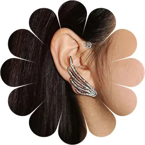 Vintage Crystal Angel Wing Ear Cuff Earrings Rhinestone Wing Cartilage Earrings Angel Wing Cuff Climber Earrings Silver Cz Wing Ear Wrap Around Earrings Jewelry for Women (Left)