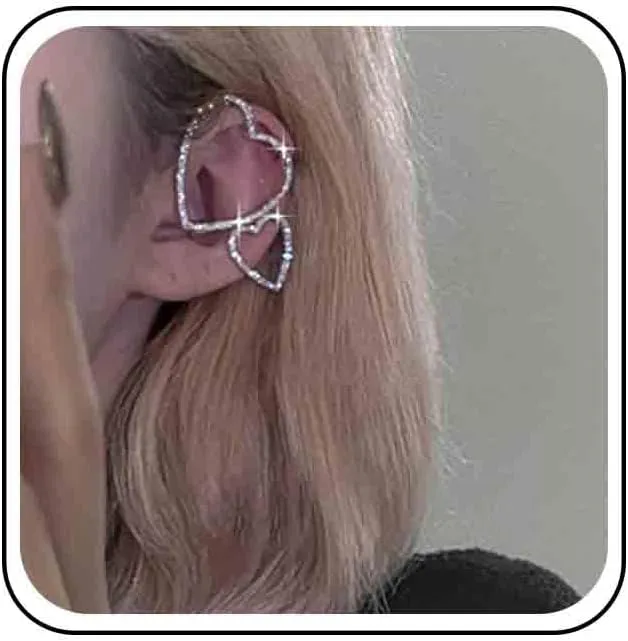 Vintage Crystal Heart Ear Cuff Earrings Rhinestone Love Heart Cartilage Earrings Gold Cz Heart Ear Wrap Earrings Sparkly Heart Clip On Cuff Earrings Jewelry for Women (Gold)