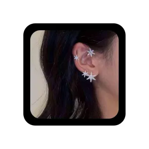 Vintage Cz Snowflake Ear Cuff Earrings Zircon Flower Ear Climber Crawler Earrings Silver Flower Cuffs Wrap Earrings No Piercing Clip on Earrings Jewelry