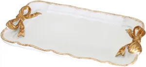 Vintage Decorative Tray Jewelry Tray Towel Tray Storage Tray Rings Necklace Bracelets Earrings Trays Cosmetics Jewelry Organizer Retro Design Bow Decor Resin Plate Coquette Room Decor (White)