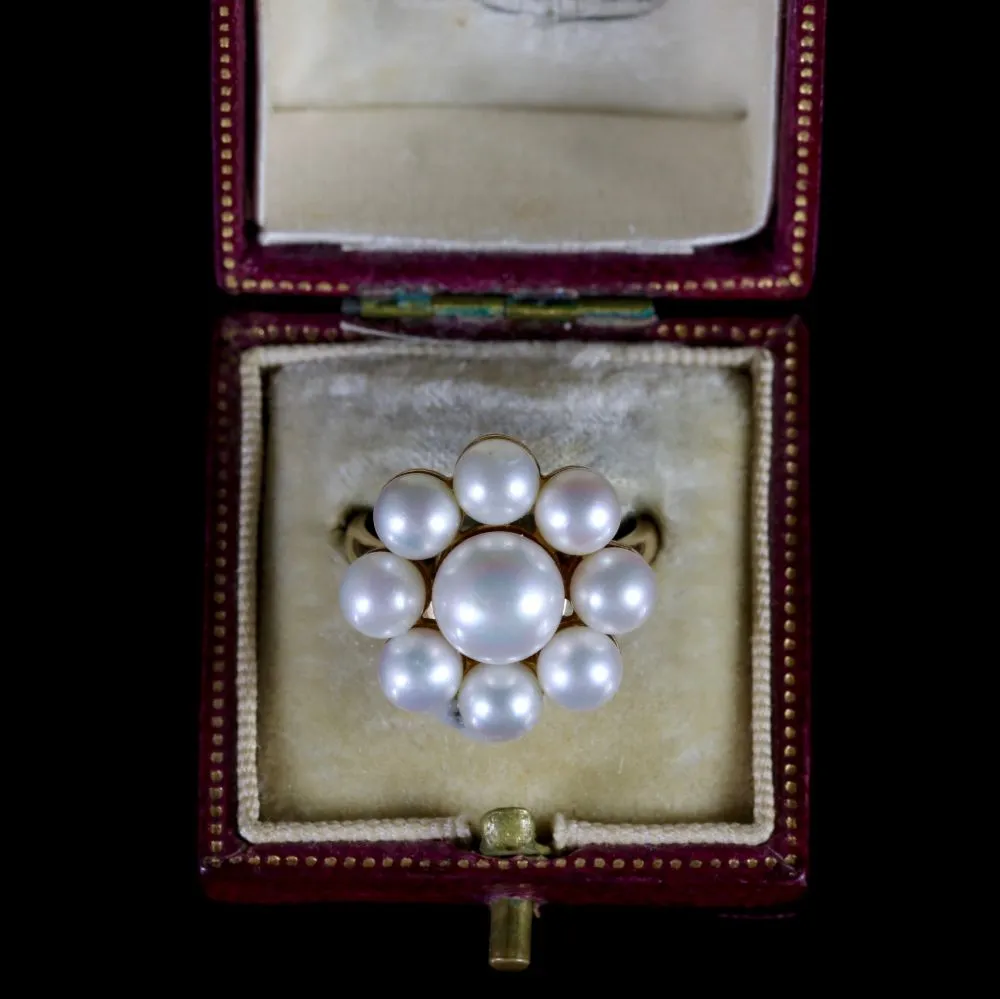 Vintage Pearl Cluster Ring 9Ct Gold Ring