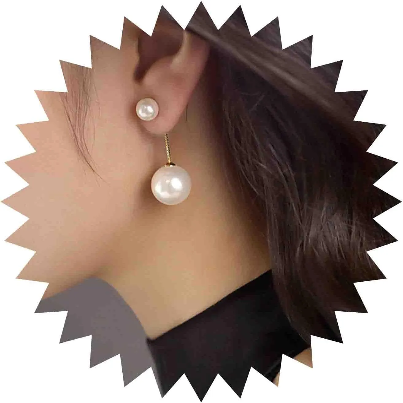 Vintage Pearl Drop Earrings Gold White Pearl Ear Jacket Earrings Double Pearl Stud Earrings Round Pearl Dangle Earrings Pearl Wedding Bridal Earrings Jewelry for Women