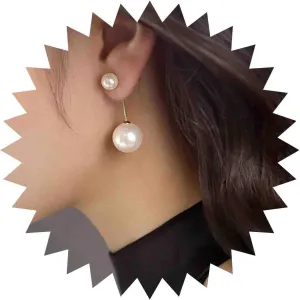 Vintage Pearl Drop Earrings Gold White Pearl Ear Jacket Earrings Double Pearl Stud Earrings Round Pearl Dangle Earrings Pearl Wedding Bridal Earrings Jewelry for Women