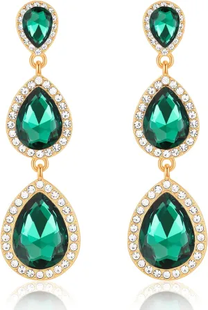 Vintage Rhinestone Teardrop Dangle Earrings Long Dangling Drop Earrings Crystal Chandelier Earrings for Women Wedding Bridal Prom