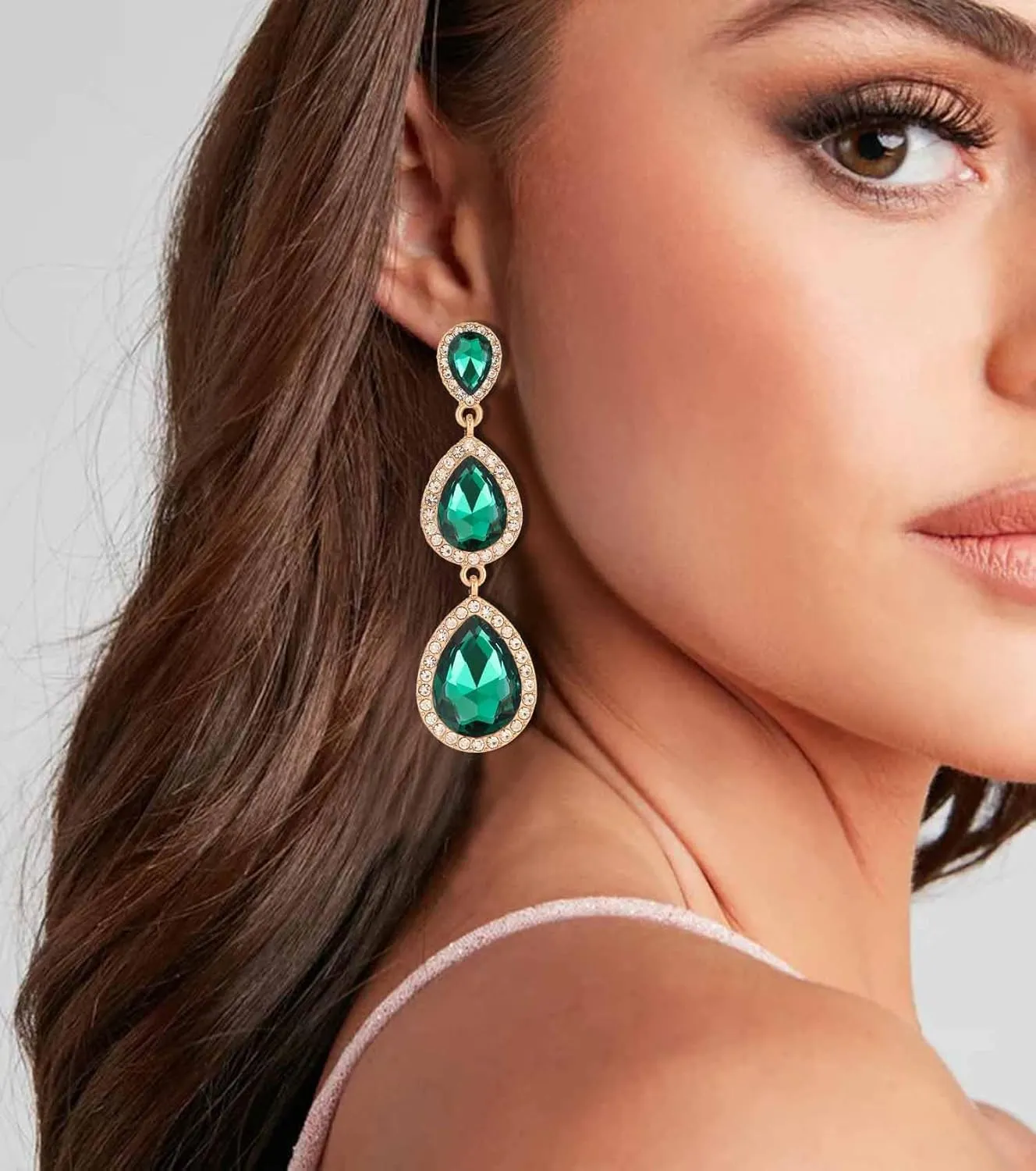 Vintage Rhinestone Teardrop Dangle Earrings Long Dangling Drop Earrings Crystal Chandelier Earrings for Women Wedding Bridal Prom