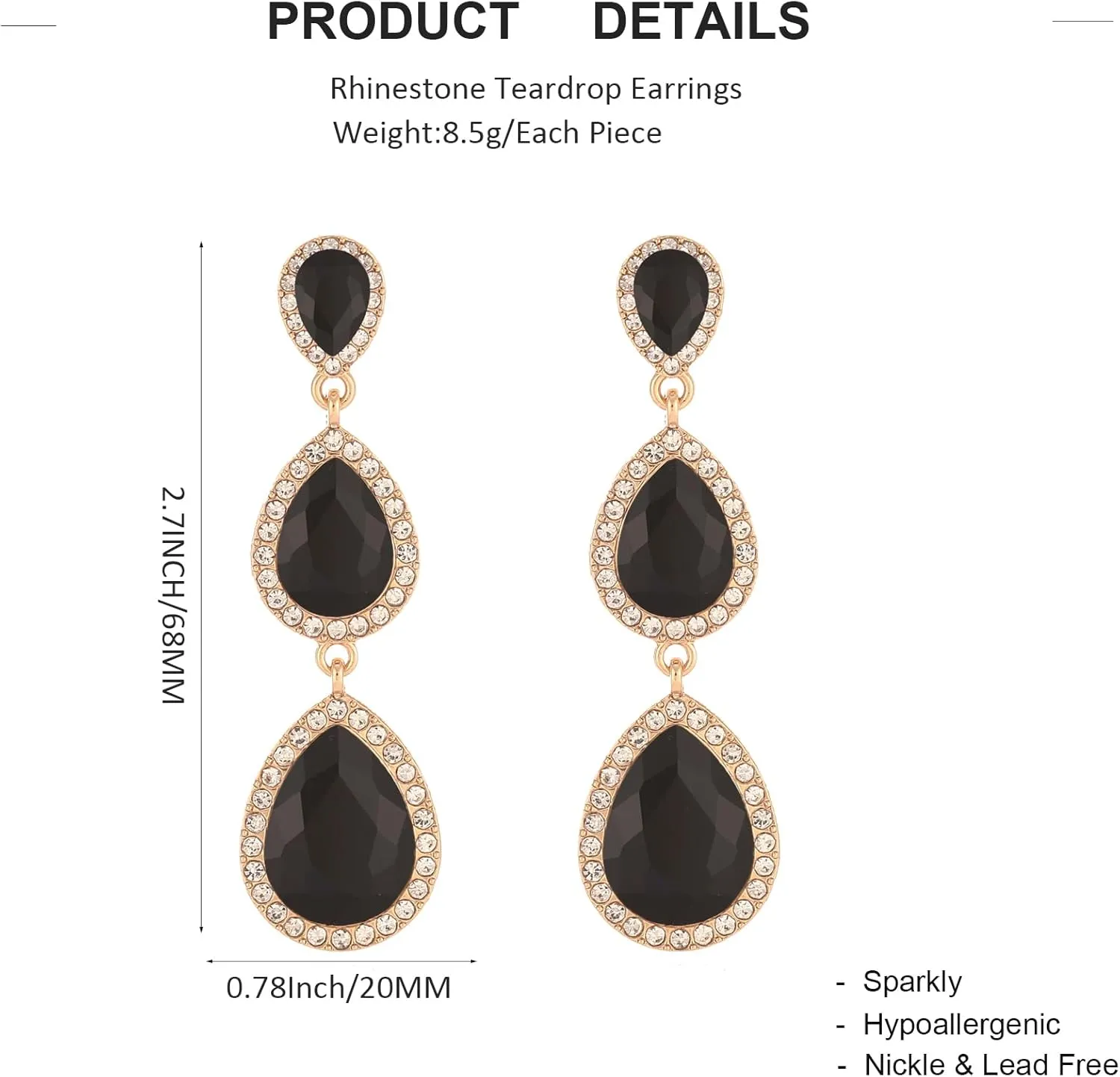 Vintage Rhinestone Teardrop Dangle Earrings Long Dangling Drop Earrings Crystal Chandelier Earrings for Women Wedding Bridal Prom