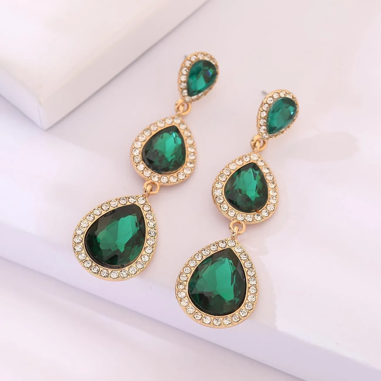 Vintage Rhinestone Teardrop Dangle Earrings Long Dangling Drop Earrings Crystal Chandelier Earrings for Women Wedding Bridal Prom