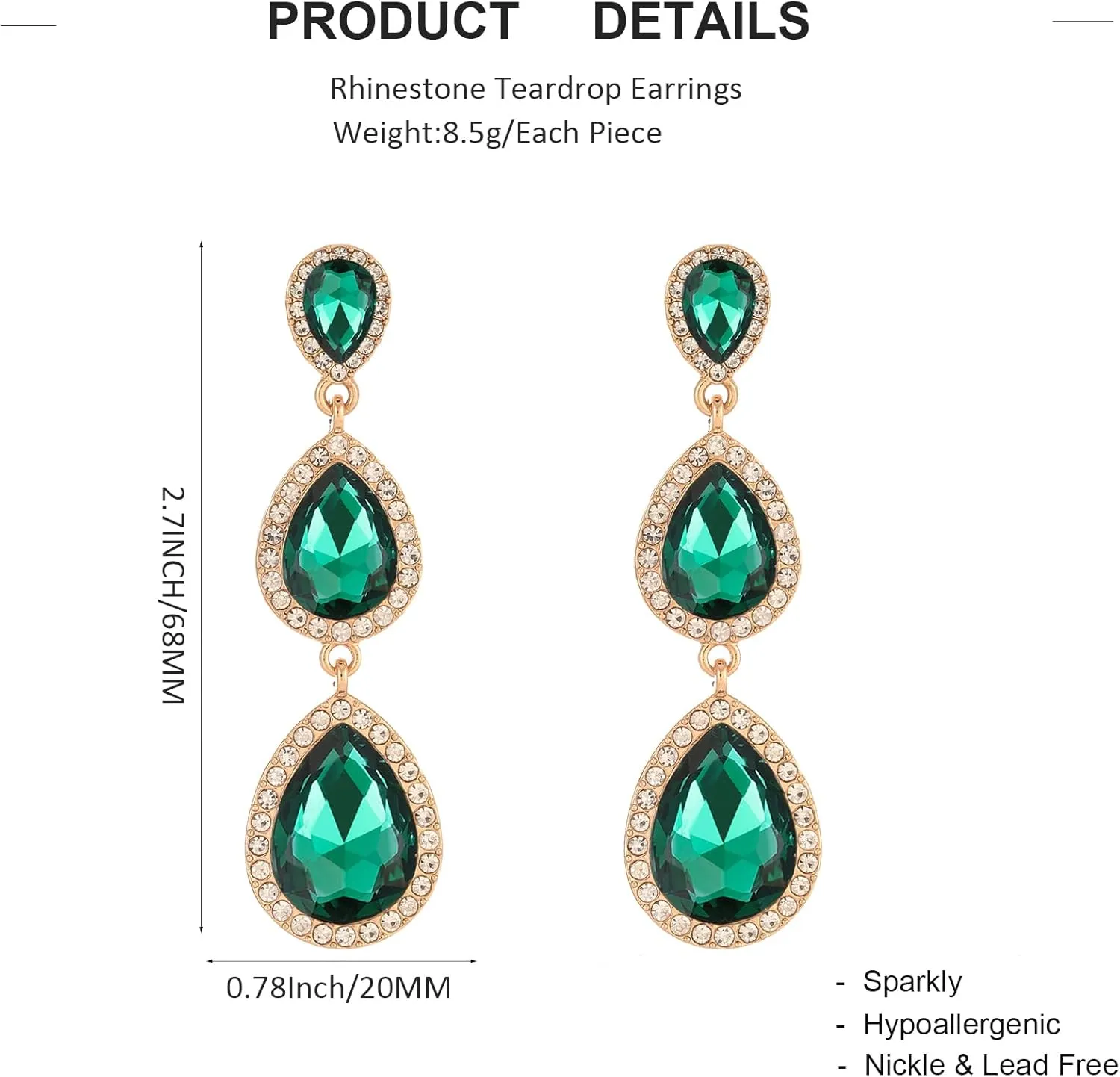 Vintage Rhinestone Teardrop Dangle Earrings Long Dangling Drop Earrings Crystal Chandelier Earrings for Women Wedding Bridal Prom