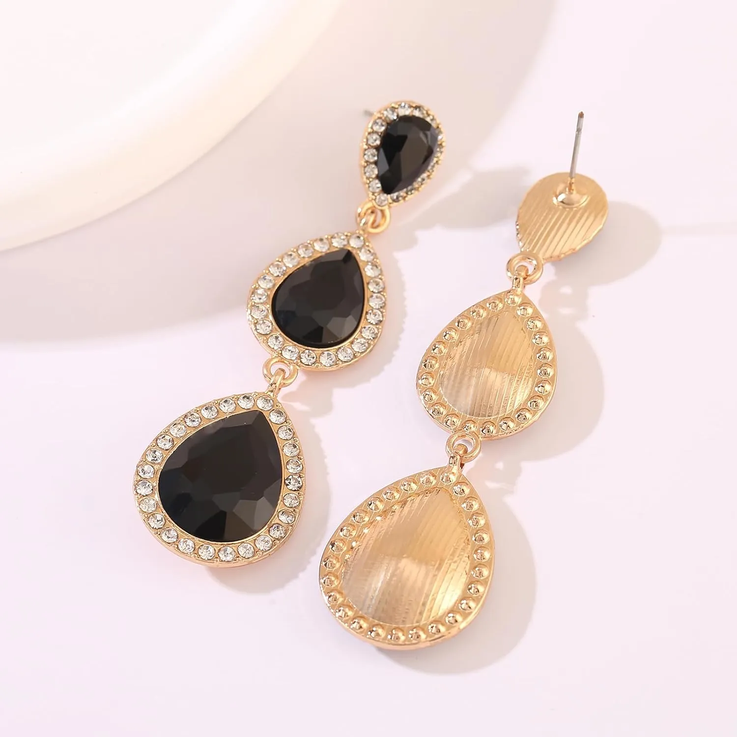 Vintage Rhinestone Teardrop Dangle Earrings Long Dangling Drop Earrings Crystal Chandelier Earrings for Women Wedding Bridal Prom