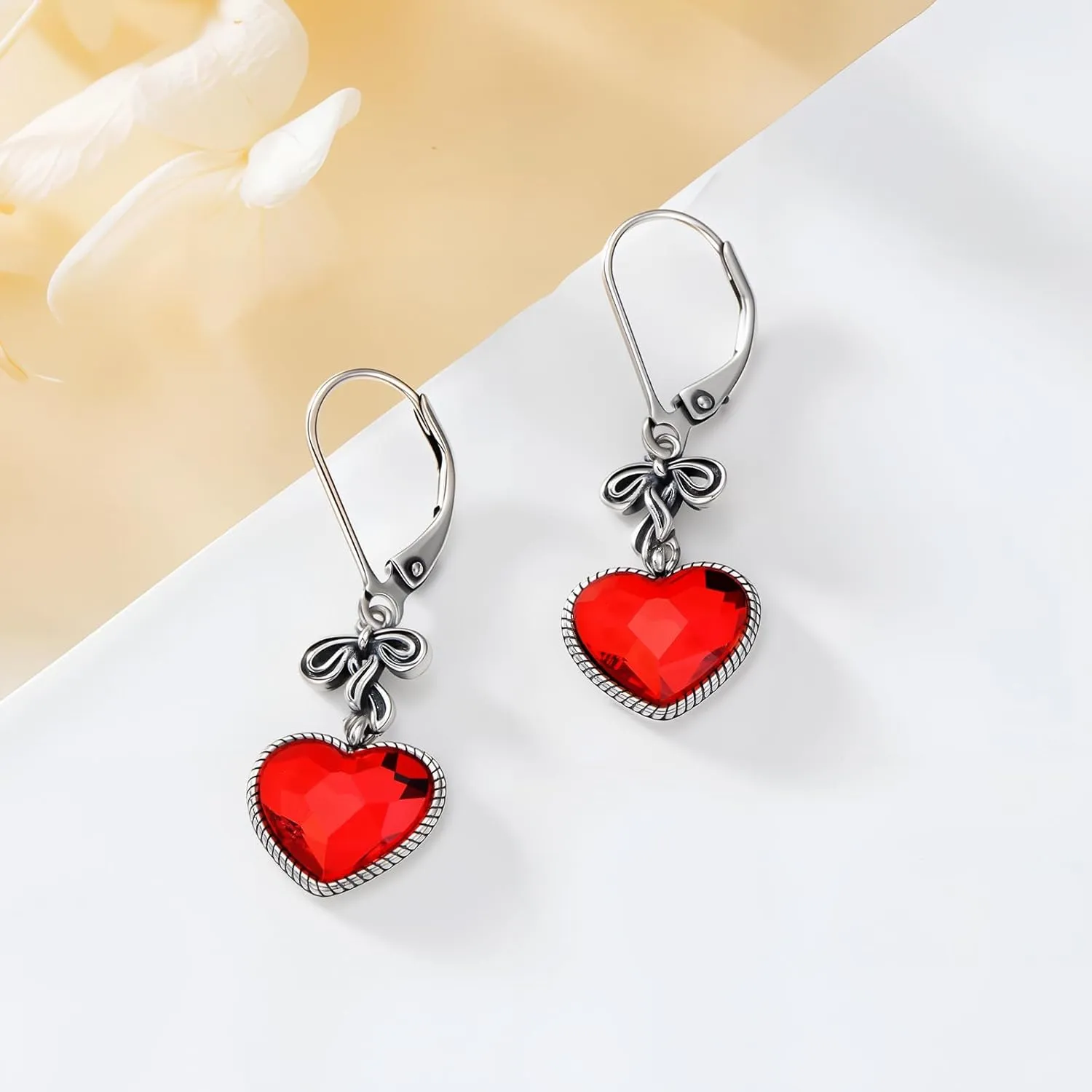 Vintage Rose Leverback Earrings 925 Sterling Silver Oxidized Retro Antique Dangle Earrings with Crystal from Austria, Valentine Wedding Jewelry Gifts for Women