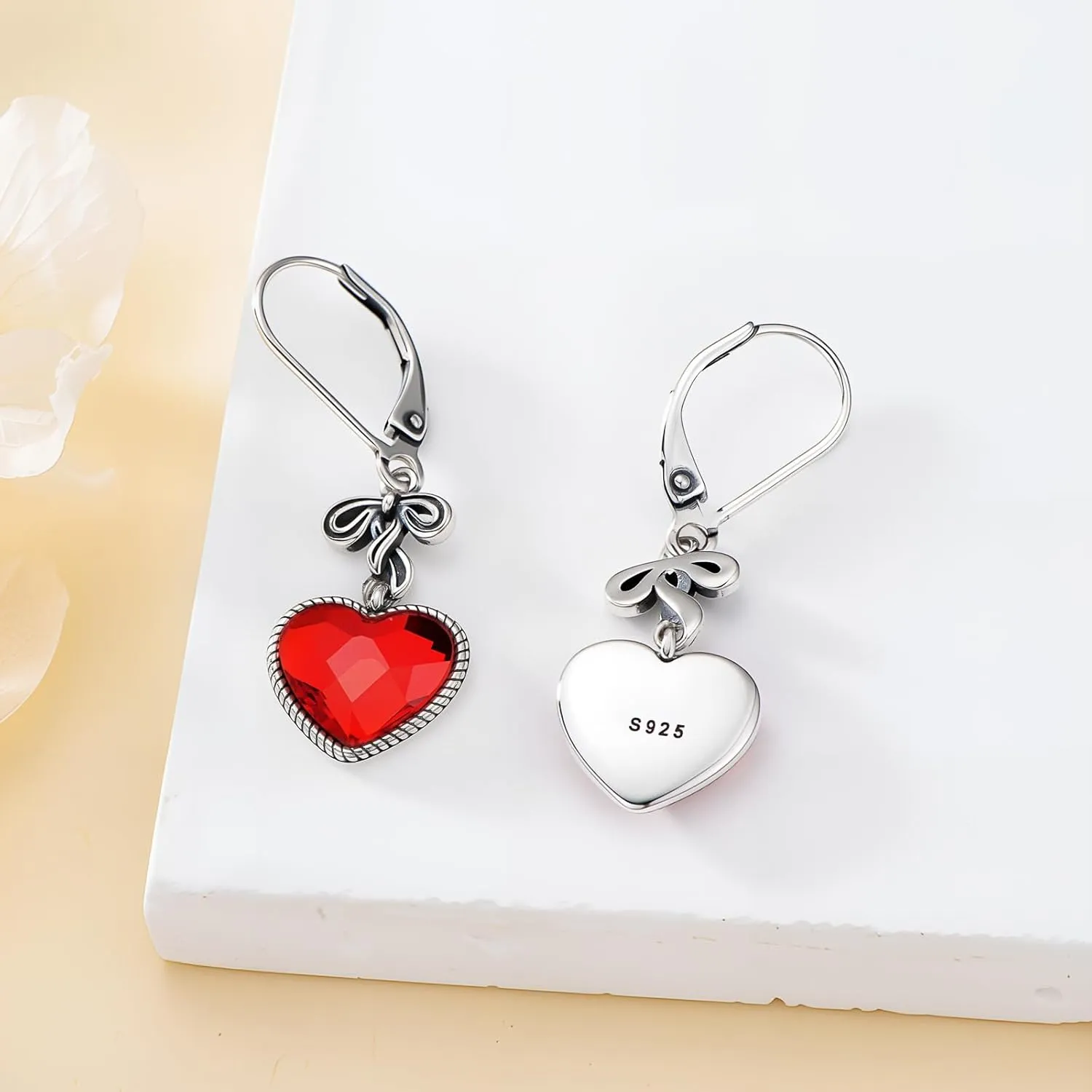 Vintage Rose Leverback Earrings 925 Sterling Silver Oxidized Retro Antique Dangle Earrings with Crystal from Austria, Valentine Wedding Jewelry Gifts for Women